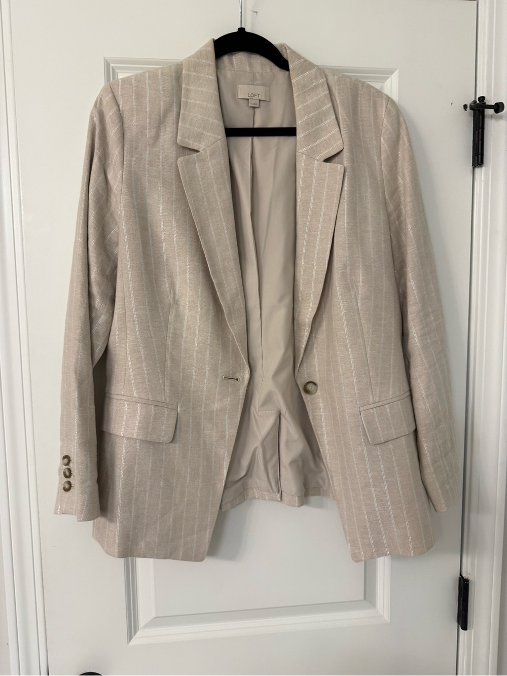 LOFT Beige Pinstripe Tailored Blazer